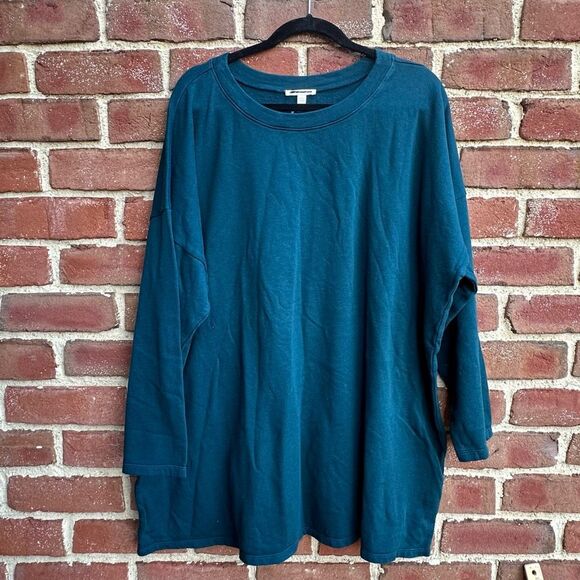 Eileen Fisher $148 Deep Aegean Organic Cotton/Hemp Crew Neck sweatshirt 1X NEW - Picture 1 of 7